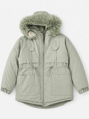 Women’s Mint Green Parka Jacket with Faux Fur Hood